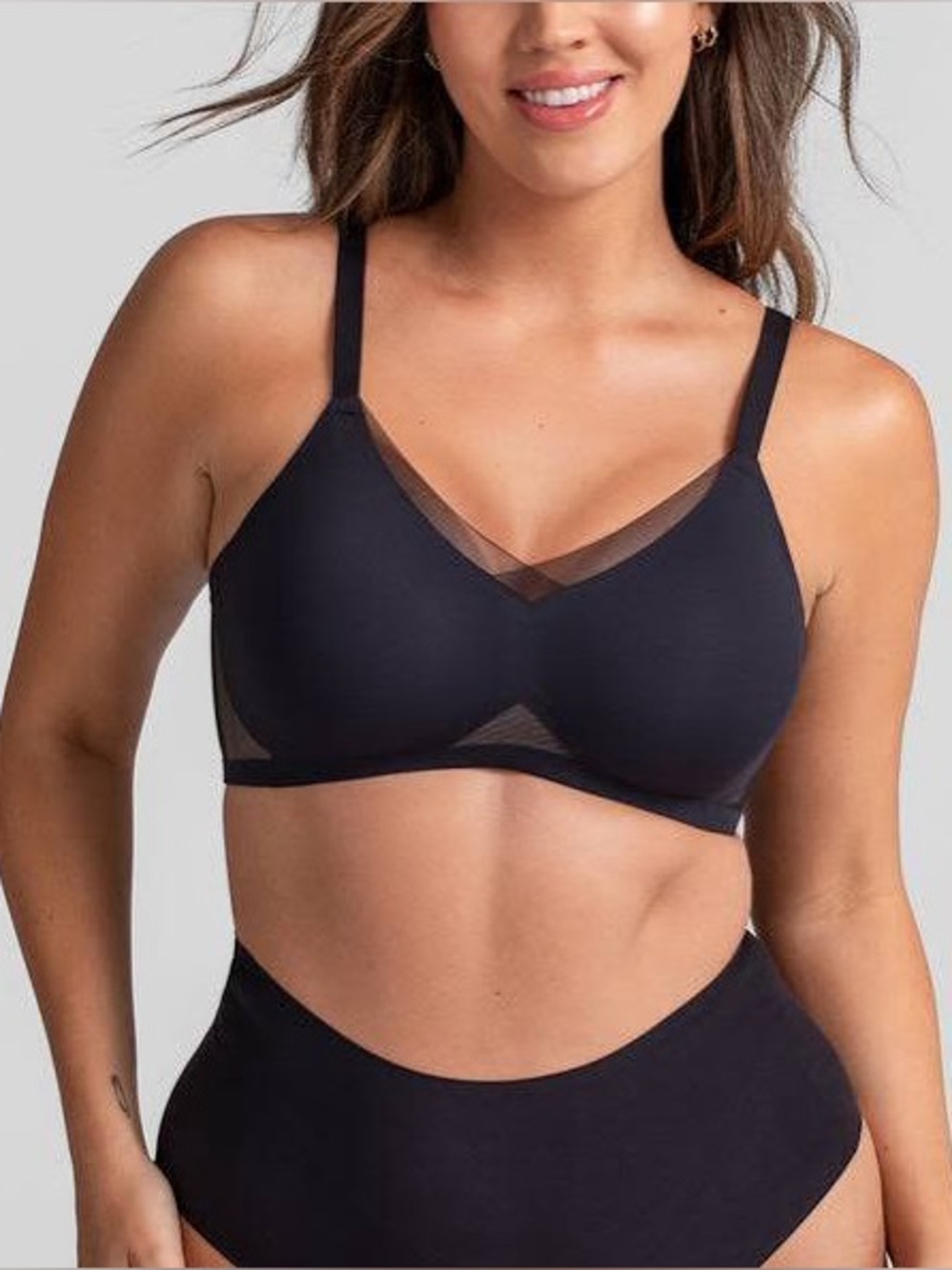 HONEYLOVE crossover bra wireless liftwear black mesh size XL